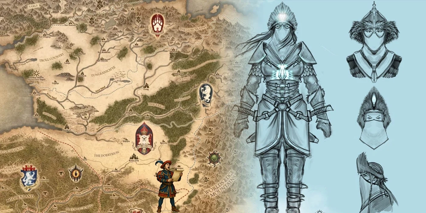 Mapa oficial de Kislev y bocetos conceptuales de la Guardia de Hielo publicados por Games Workshop en 2020-2021